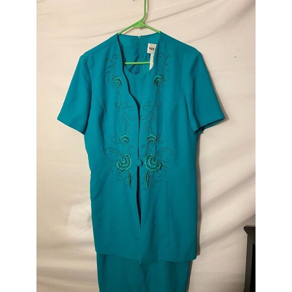 Studio I Teal Career Office Jacket Dress Womens Size 14 Large Flattering - Picture 1 of 5